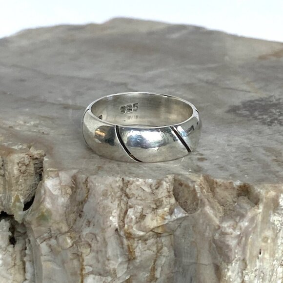 Sterling Silver 925 Mexico Horizontal Textured 6.5MM Rounded Band Ring Sz 7.5 - Picture 2 of 16